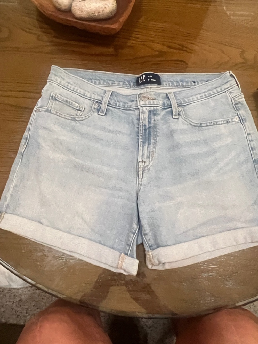 GAP Light Blue Washed Denim Roll Cuff Shorts